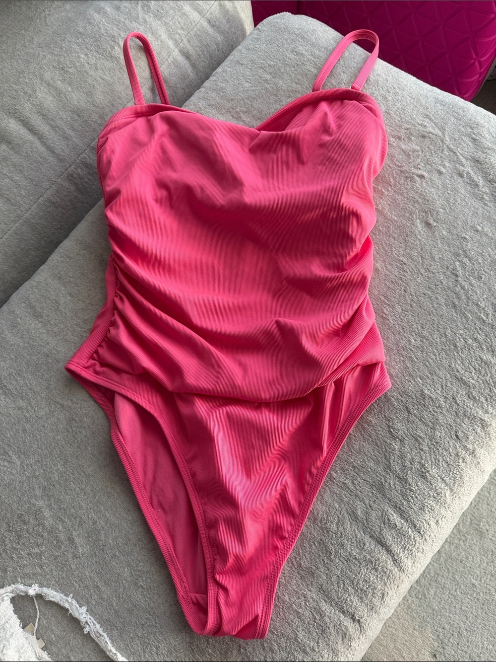 Womens Pink One-Piece Swimsuit - Classic Tank Style L 12/14